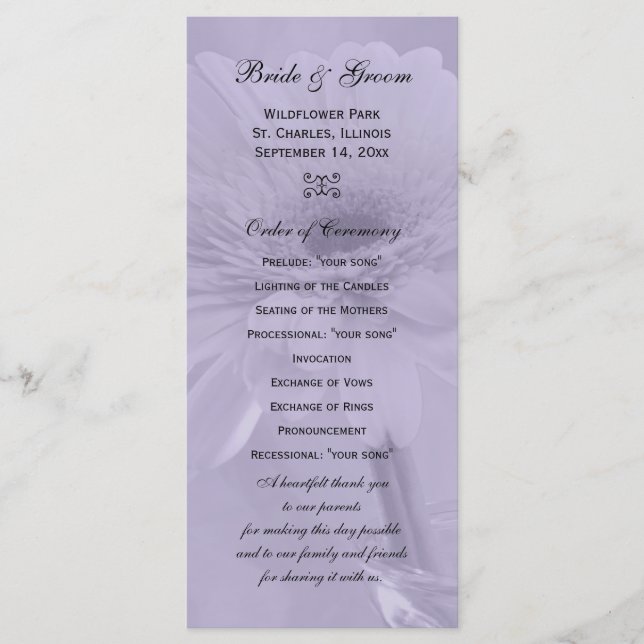 Pale Purple Tinted Daisy Wedding Program Programme (Front)