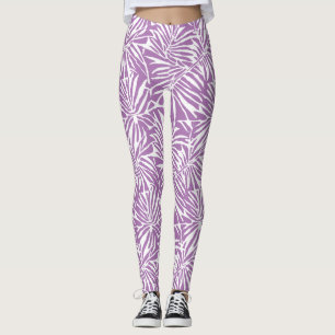 Pale Purple Tropical Leaf Repeating Pattern Leggings