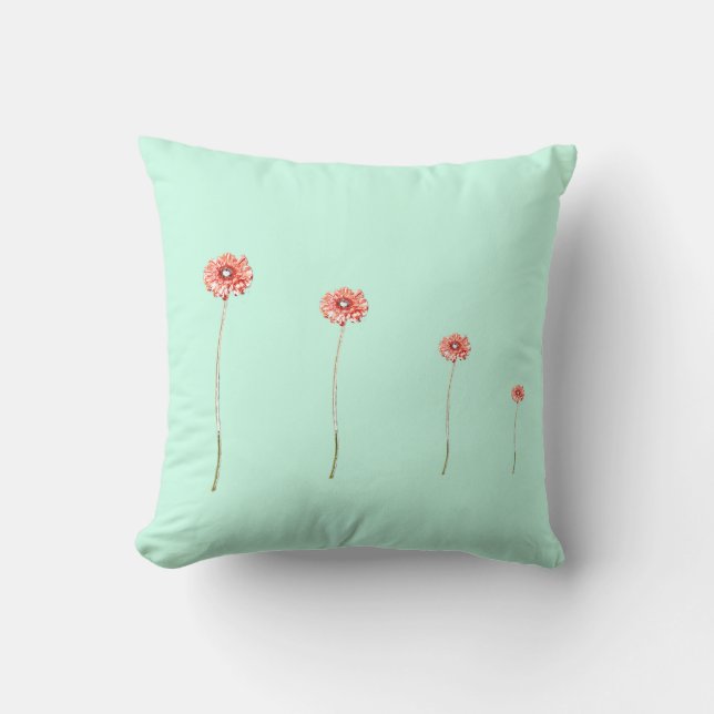 Pale Red Chrysanthemum Gerbera Flower Cushion (Front)