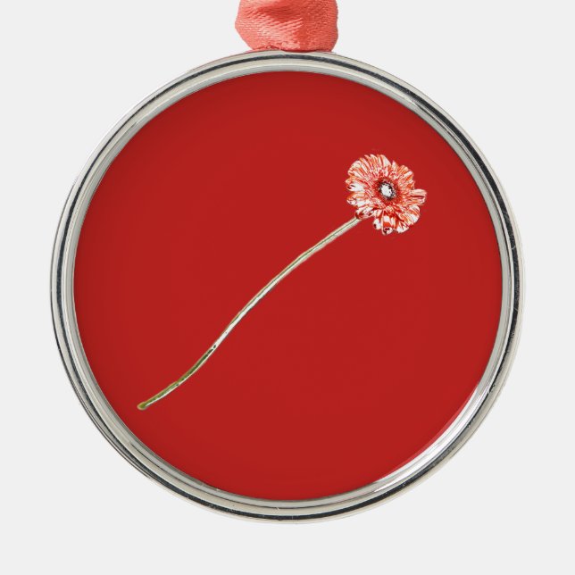Pale Red Gerbera Flower Metal Tree Decoration (Front)