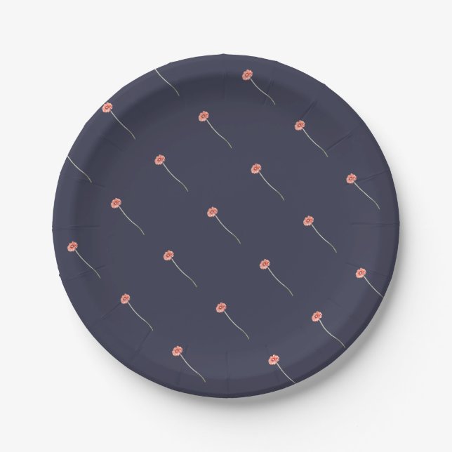 Pale Red Gerbera Flower Paper Plate (Front)