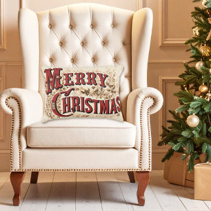 Pale Red Gold Country Style Merry Christmas Pillow
