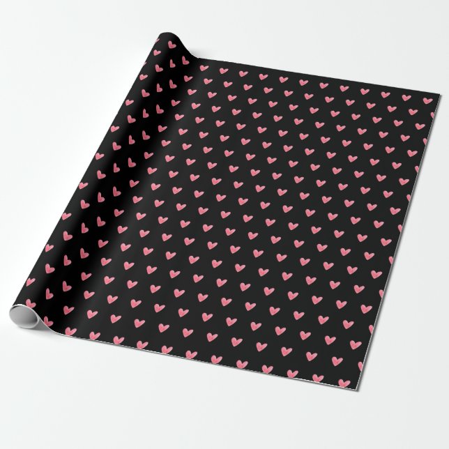 Pale Red Valentines Heart on Black Wrapping Paper (Unrolled)