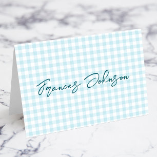Pale Robin Egg Blue Gingham Name Place Cards