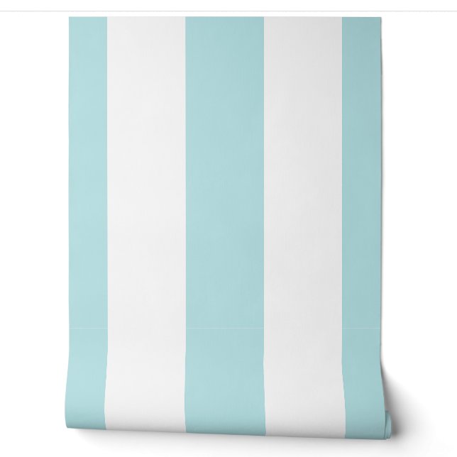 Pale Robin Egg Blue on White stripes Wallpaper (Unrolling)