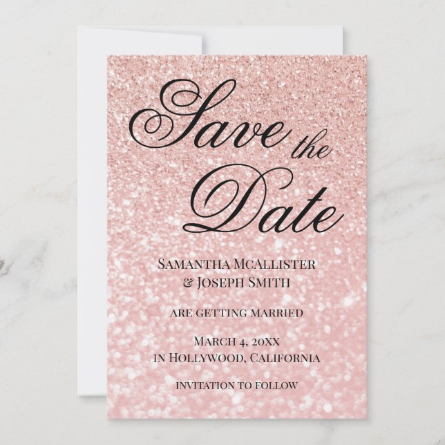 Pale Rose Gold Bokeh Glitter Save the Date Invitation (Front)