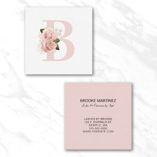 Pale Rose Gold Floral Monogram Square Business Card