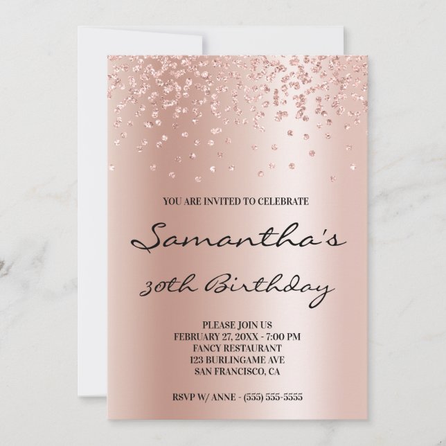 Pale Rose Gold Ombre Foil Confetti Glitter Invitation (Front)