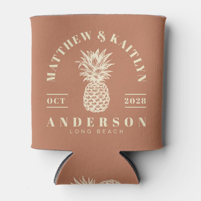 Pale Rose Tropical Pineapple Wedding Crest Can Cooler (Front)