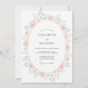 Pale Rose Watercolor Floral Wedding Invitation