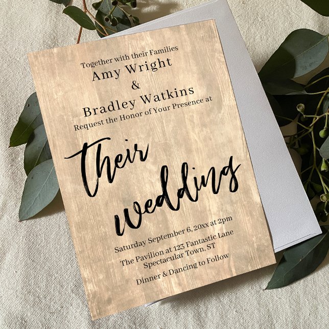 Pale Rustic Barn Wood Typography Their Wedding Invitation (Creator Uploaded)