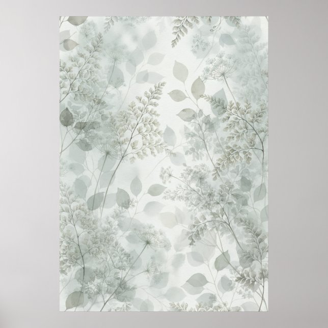 Pale Sage Fern Queen Anne Lace Pattern Poster (Front)