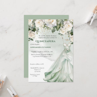 Pale Sage Green Floral Quinceañera Ball Gown |  I Invitation