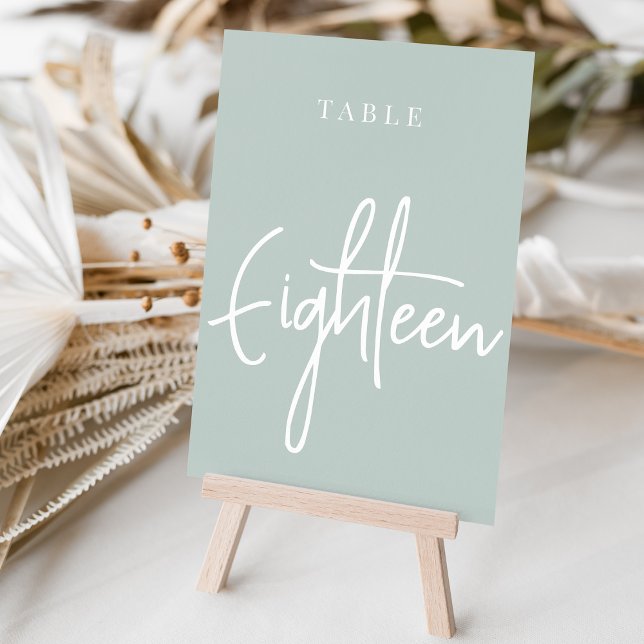 Pale Sage Green Hand Scripted Table EIGHTEEN Number (Creator Uploaded)