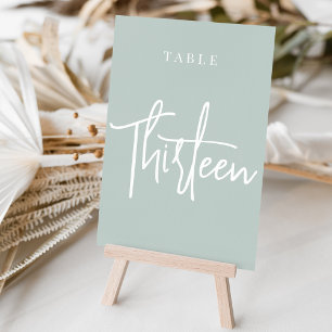 Pale Sage Green Hand Scripted Table THIRTEEN Number