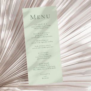 Pale Sage Green Modern Minimalist Wedding Menu