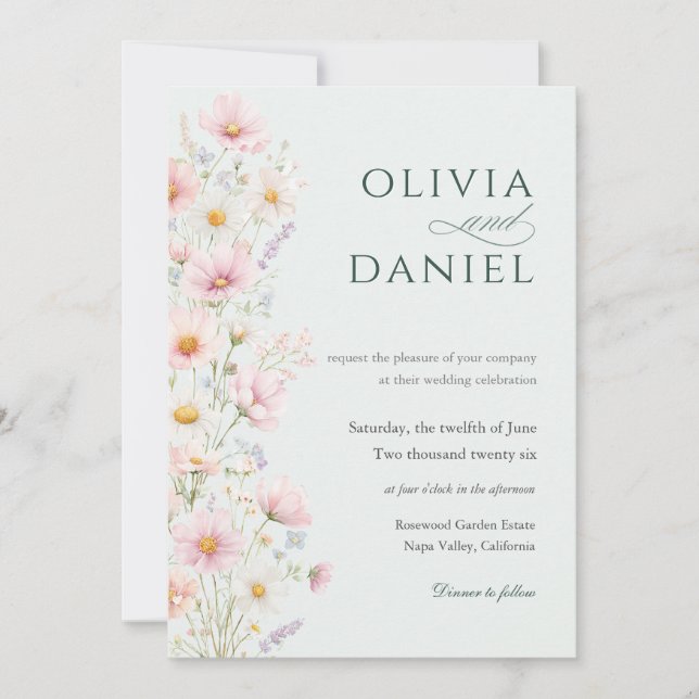 Pale Sage Wildflower Garden Wedding Invitation (Front)