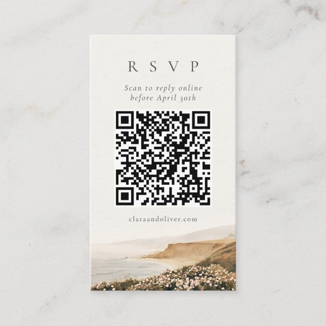 Pale Sand Olive QR Code Beach Wedding RSVP Card (Front)