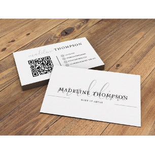 Pale Silver Grey Calligraphy Script QR code Business Card
