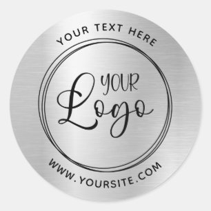 Pale Silver Grey Metallic Look Circle Logo Classic Round Sticker