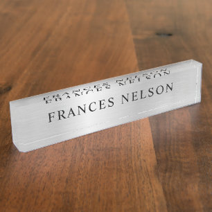 Pale Silver Grey Metallic Look Stylish Serif Nameplate
