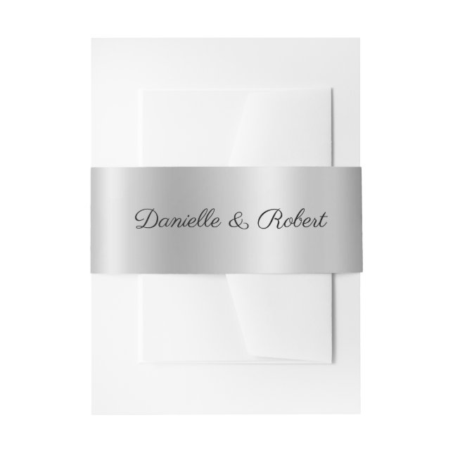 Pale Silver Grey Ombre Foil Modern Cursive Invitation Belly Band (Front Example)