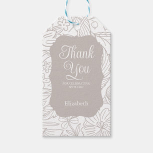 Pale Silver White Frame Floral Birthday Thank You Gift Tags