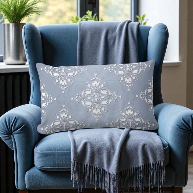 Pale Silvery Blue Damask Lumbar Cushion (Creator Uploaded)