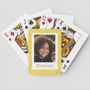 Pale Simple Leaf Drawing Pattern in Yellow Playing Cards