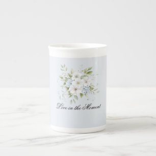 Pale Sky Blue White Floral Bone China Mug