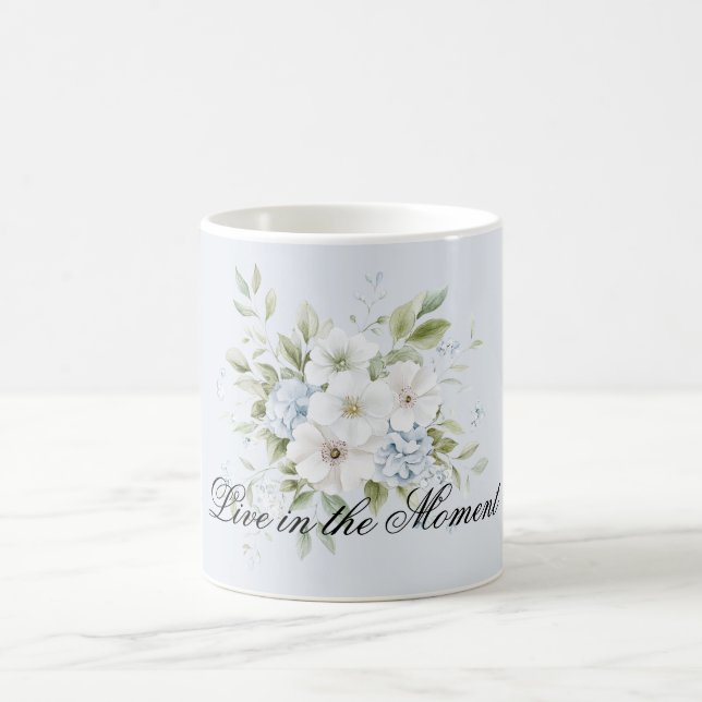 Pale Sky Blue White Floral Coffee Mug (Center)