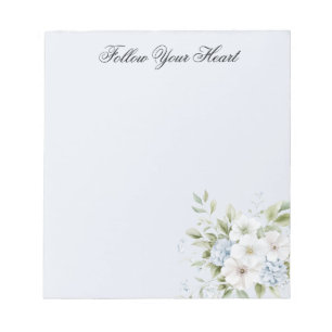 Pale Sky Blue White Floral Notepad