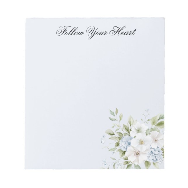 Pale Sky Blue White Floral Notepad (Front)