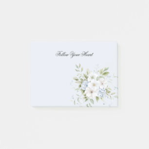 Pale Sky Blue White Floral Post-it Notes