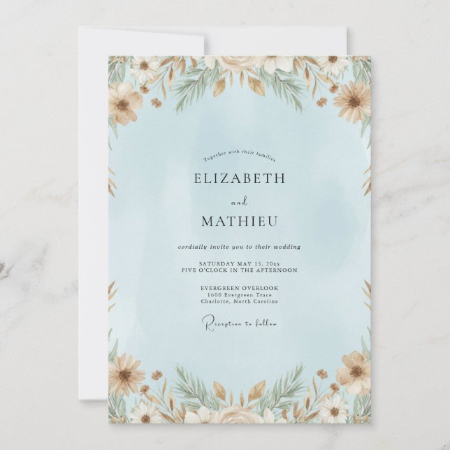 Pale Sky Pampas Eucalyptus Wedding Invitation (Front)
