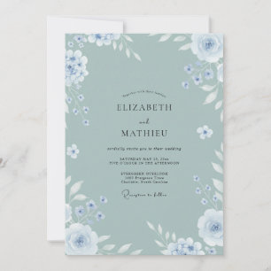 Pale Slate Petal Wedding Invitation