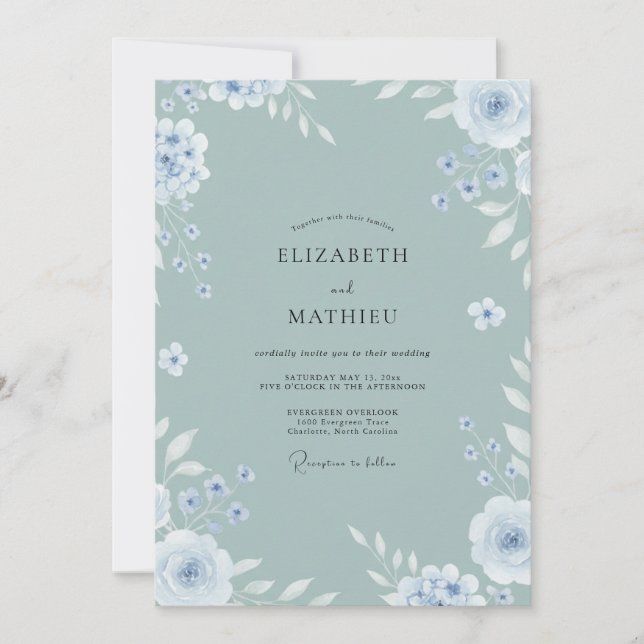 Pale Slate Petal Wedding Invitation (Front)