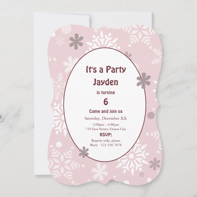 Pale Snow Winter Birthday Party  Invitation (Front)