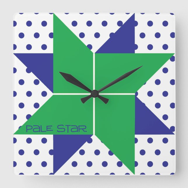 Pale Star- Green & Blue Square Wall Clock (Front)