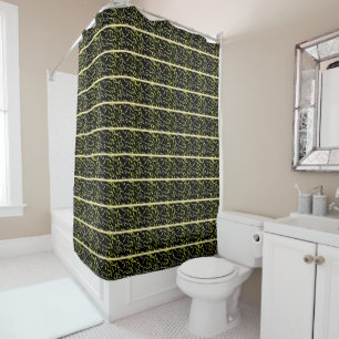 Pale stripes on black design with green poppers shower curtain