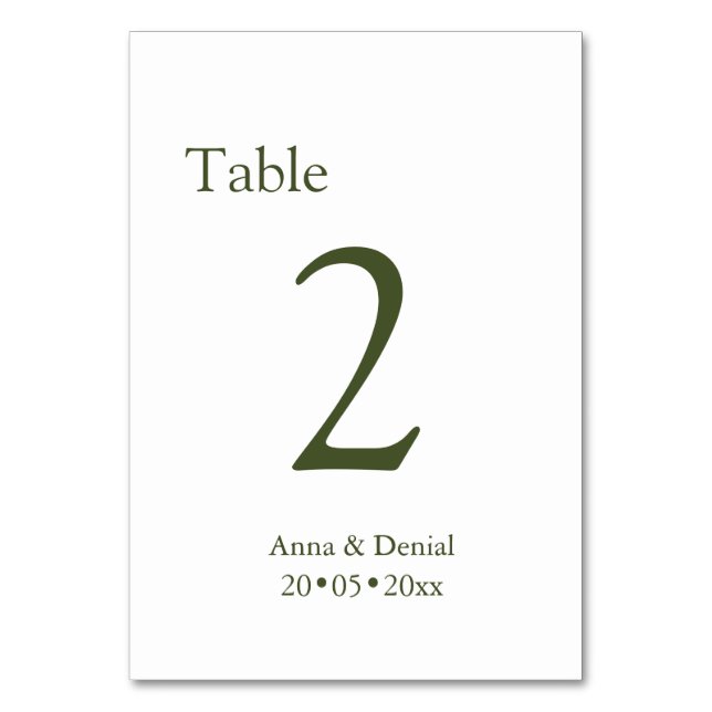 Pale taupe table Numbers cards (Front)