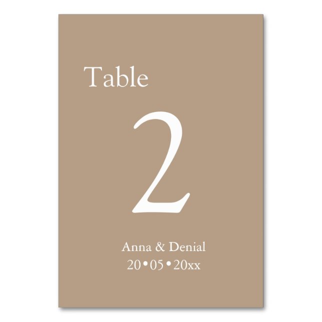Pale taupe table Numbers cards (Front)