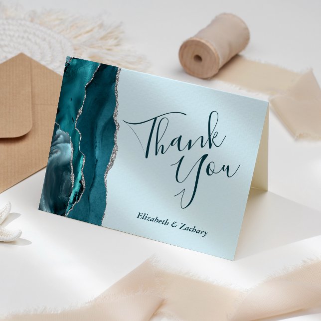 Pale Teal Agate Silver Wedding Thank You Card (Creator Uploaded)