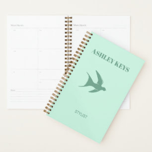 Pale teal elegant bird  planner