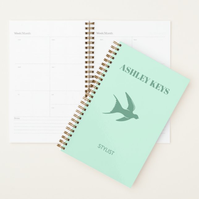 Pale teal elegant bird  planner (Display)