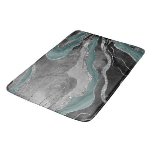 Pale Teal Gray Marble Agate Silver Glitter Glam #1 Bath Mat