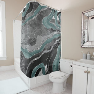 Pale Teal Gray Marble Agate Silver Glitter Glam #1 Shower Curtain