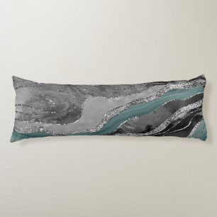 Pale Teal Grey Marble Agate Silver Glitter Glam #1 Body Cushion