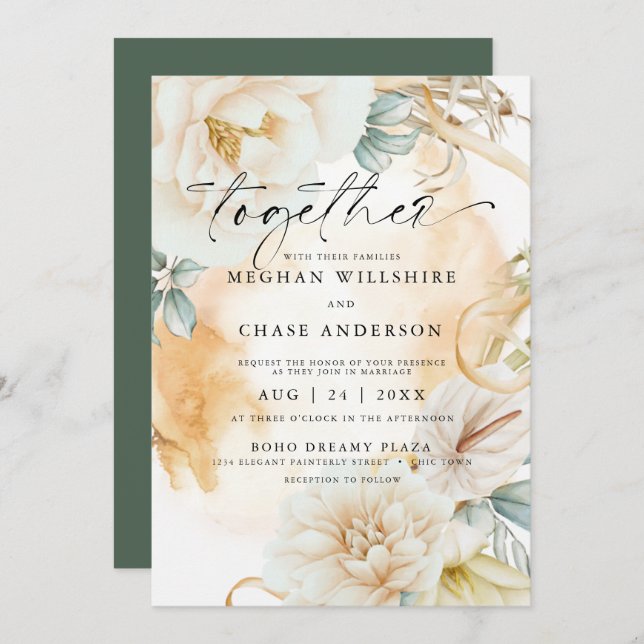 Pale Terracotta Ivory Watercolor Floral Invitation (Front/Back)