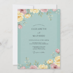 Pale Turquoise Peony Wedding Invitation